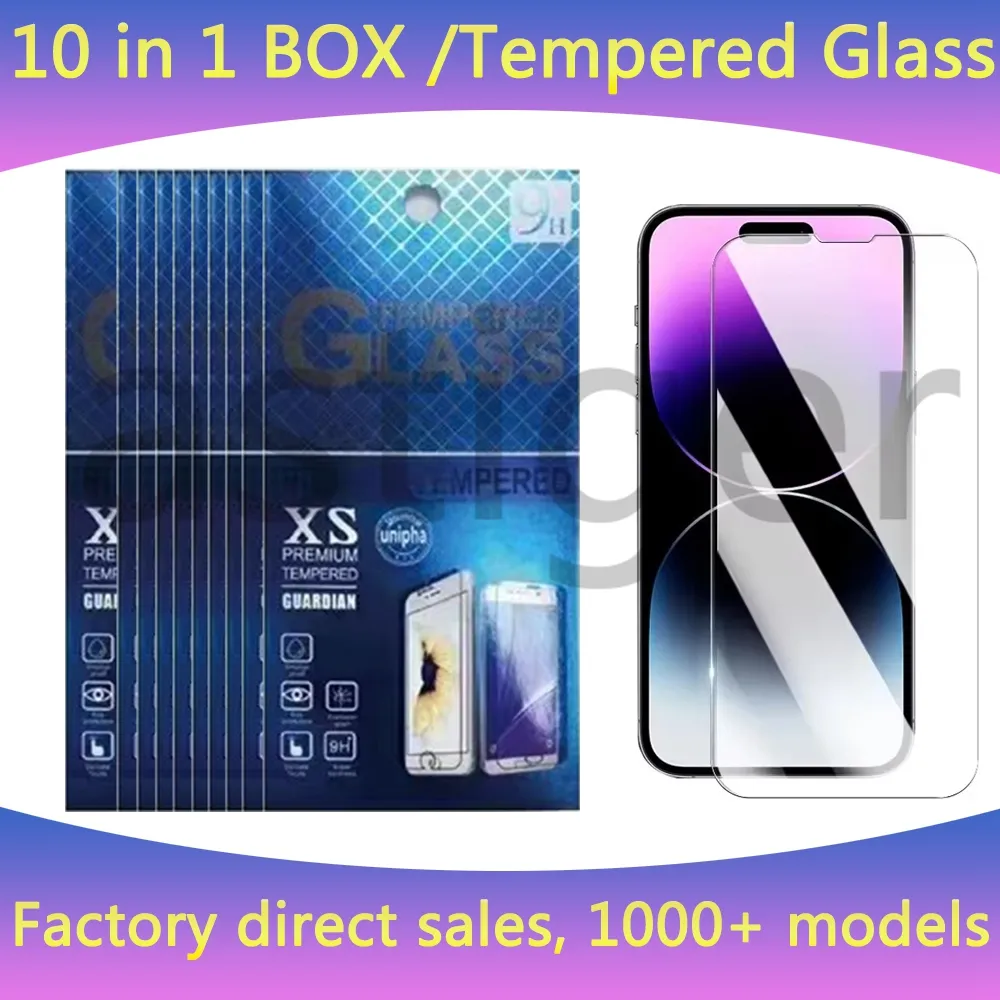 Schermbeschermer gehard glas voor iPhone 15 14 13 12 Mini 11 Pro X XS Max XR 6 7 8 Plus Samsung A15 A25 A35 A55 A05 A11 Beschermingsfilm 9h 0,33 mm met papieren retailbox Groothandel