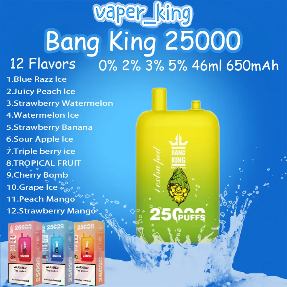 100% Original Bang King 25000 Puff E Cigaretter Mesh Coil 23+23 ml POD 650mAh Batteri 0% 2% 3% 5% 12 smaker Puffs 25K Vape Pen