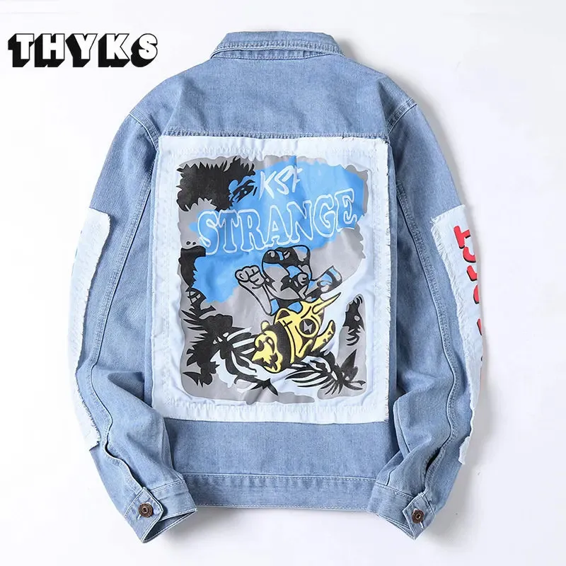 Patchwork Letter Brodery Jackets Mens Hip-Hop Harajuku College Coats Loose Causal Chic Denim Outcoats Spring Par 240415