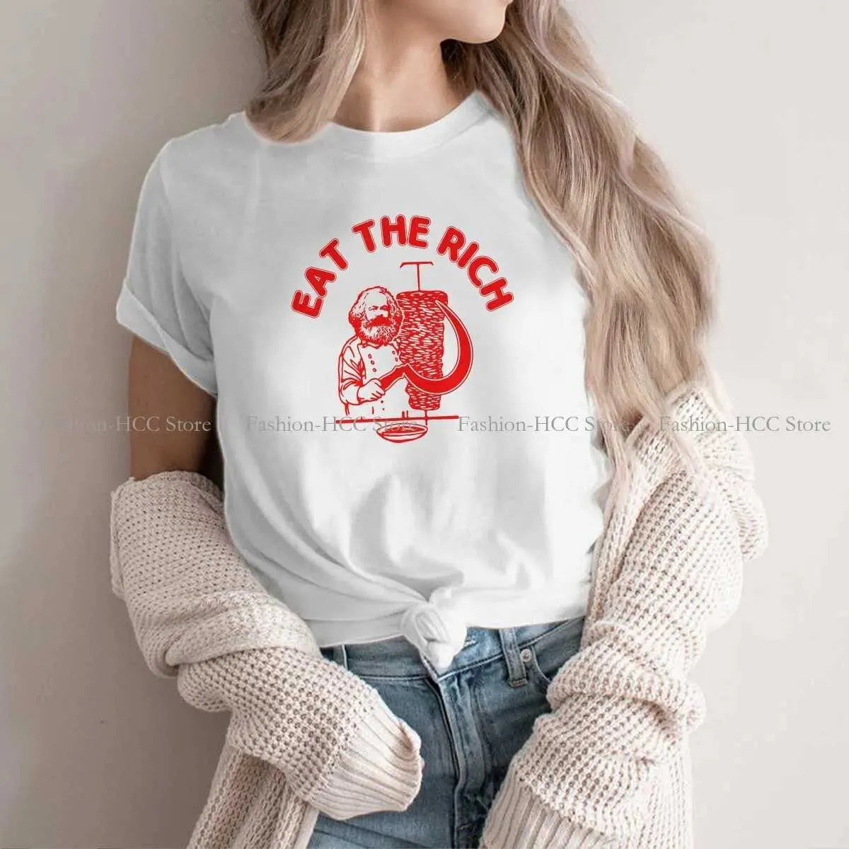 T-shirt féminin Eat The Rich Doner Kebab Socost Hasan Piker Coll Collar Tshirt Karl Marx T240425