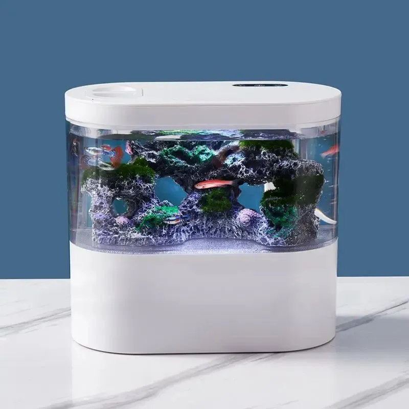 USB mini Desktop Aquarium inbyggt vattenpump LED-ljusfilter Självcirkulation och självcirkulation Goldfish Tank 240424