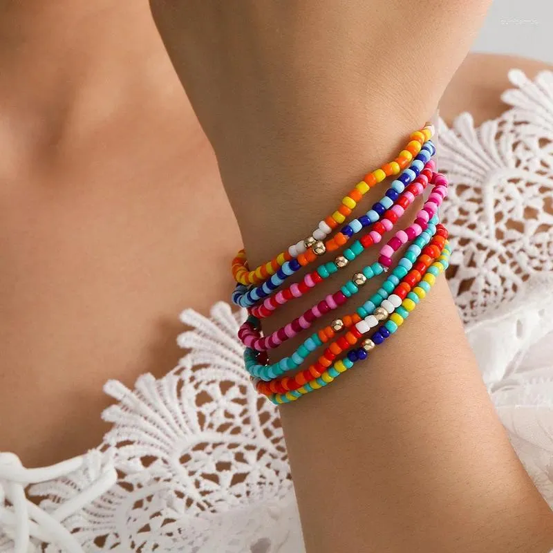 Bracelets liens perles de riz pour femmes bracelet multi-couches de couleur mixte de métal fleur de lettre acrylique