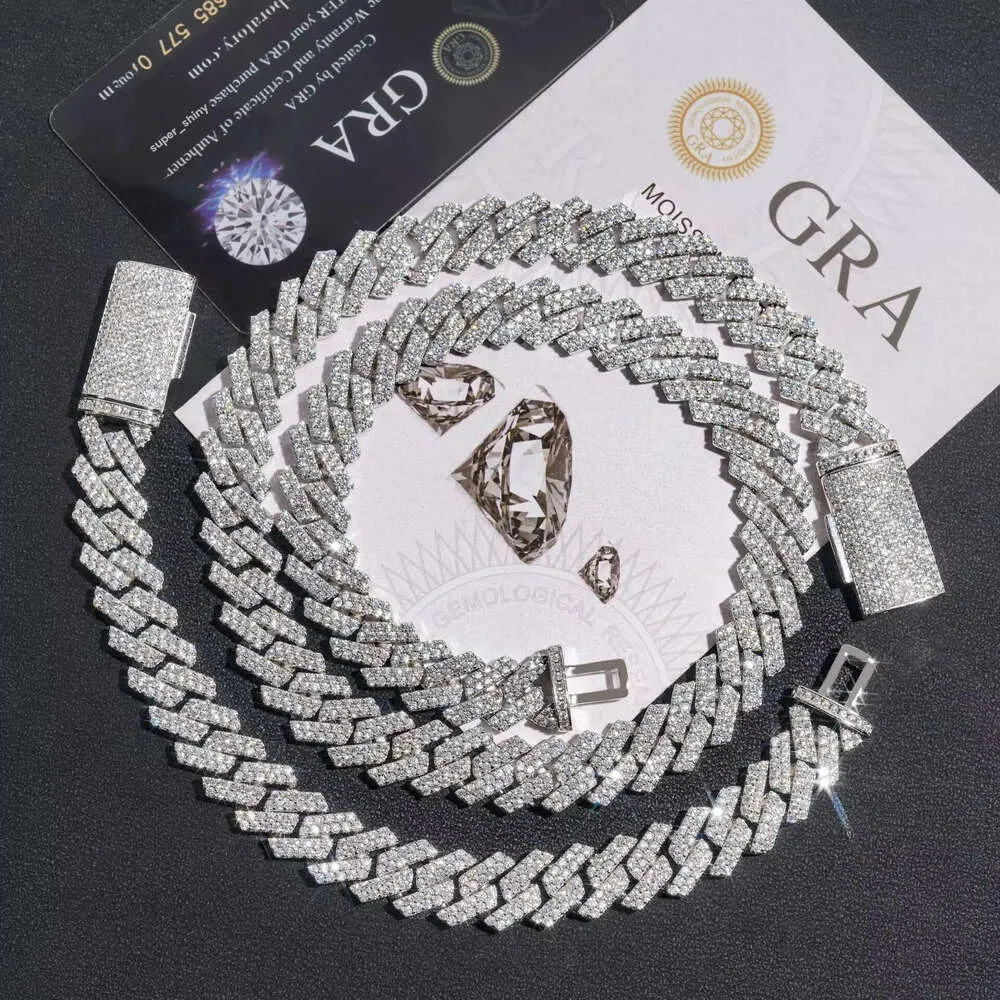 Ketten Halsketten Designer Kubanische Verbindung Kette Halskette für Männer plattiert Gold 12 mm 14 mm W 2 Reihen Moissanit Diamant Hüft Hop Herren Schmuck Personalisieren Sie Choker Frauen Geschenk Kubaner