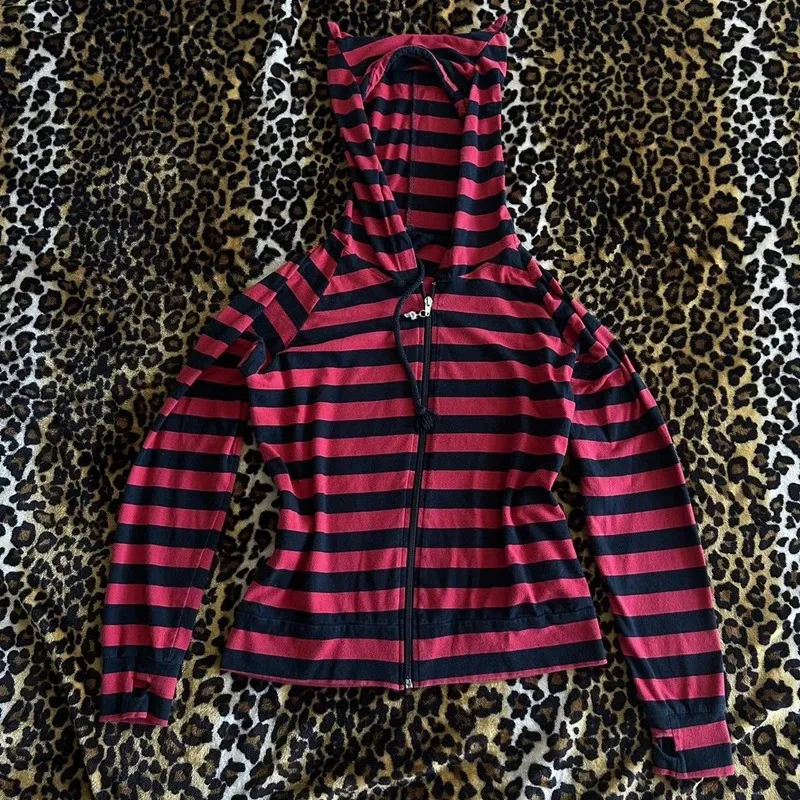 In the attic mods coat fur 　y2k v系 emo Gothic Hoodie KFVIM Y2k Zip Up Hoodie Fur Graphic Jacket Emo