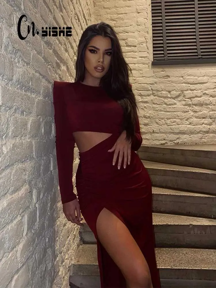 CNYISHE Split Cut Out Solid Ele Bodycon Women Dresses O Neck Long Sve  Sheath Outfits Sexy Club Fashion Fe VestidosX241128 From Tomato_lele,  $10.43 | DHgate.Com