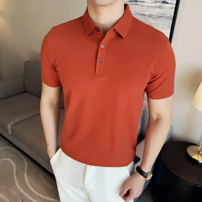 MENS KORT SLEEVED POLO SHIRT 2024 Summer British Style Solid Color Casual Tshirt Pure Cotton Slim fit Fashion Men Clothing 240425