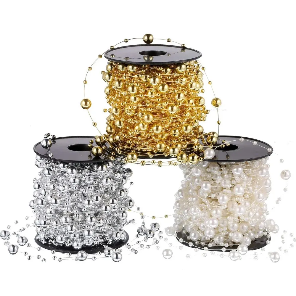 10m perles de 3-8 mm Garland Perle Strons ruban de chaîne de poisson pour la couronne d'arbre de Noël décoration d'enveloppe de cadeau 240426