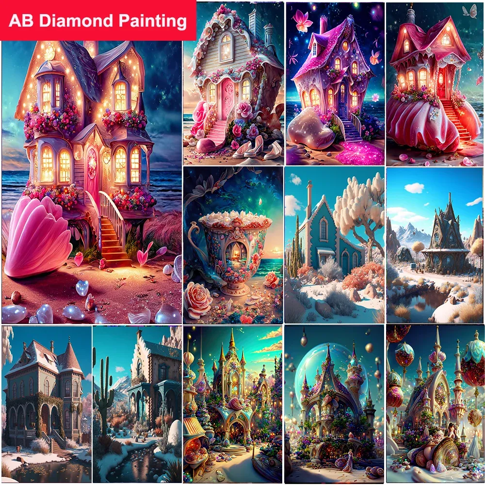 Pistolety 5d Diy Ab Diamond Zestawy malarskie Flower Garden House Krajobraz Krzyż Rhinestone Mosaic Art Craft Dekoracja domu