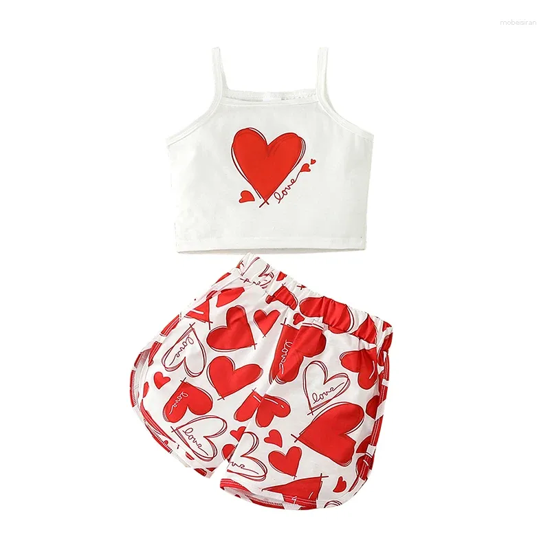 Kläder set Wankitoi Kids Girl Valentine S Day Outfits ärmlösa hjärttoppar älskar shorts 2st flickor sommarkläder