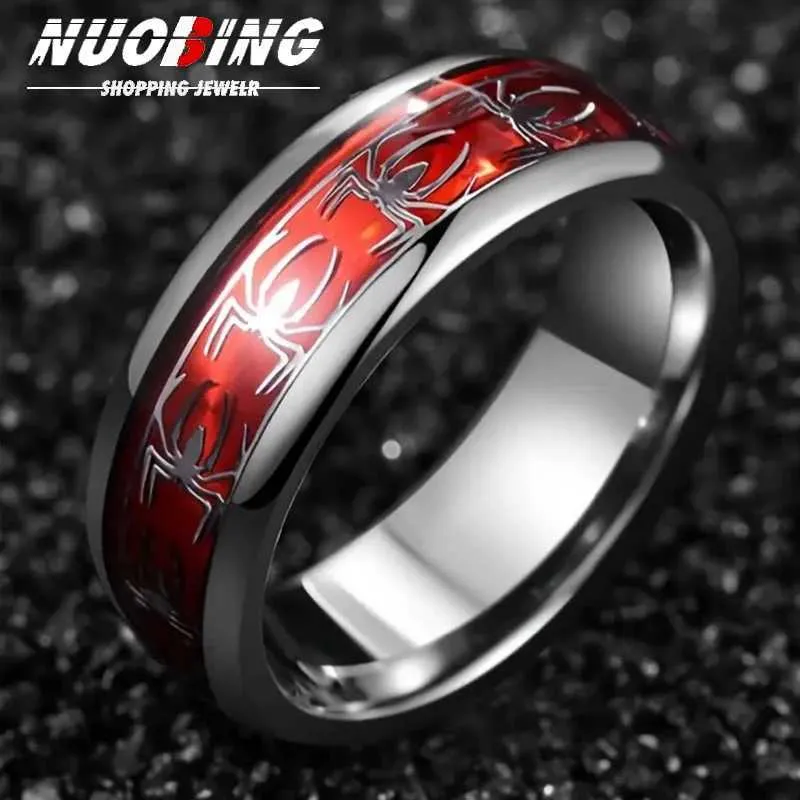 Anéis de banda Punk Spider Rap Play Play Stainless Steel Mens e Rings femininos Red Hip Hop Animal Criativo Halloween Presente Q240427