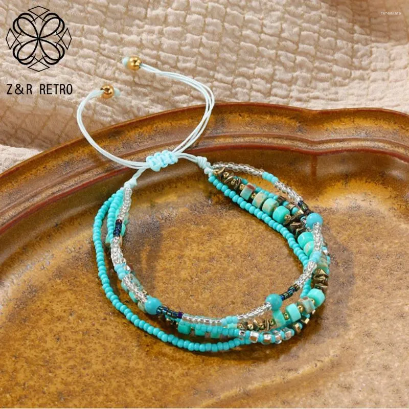 Link Bracelets 2024 Boho Romantico Romantico carino abbinamento a strati blu per le donne perle di pietra naturale Dichiarazione di gioielli Y2K Accessori gotici