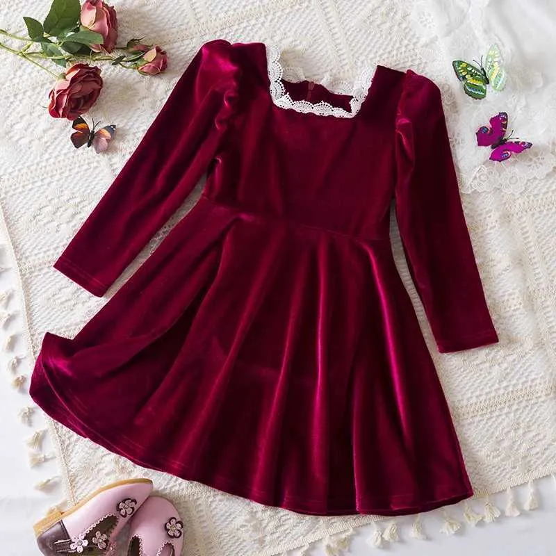 Girls Velvet Dress, Long Sleeve Princess Style, Korean Fashion For