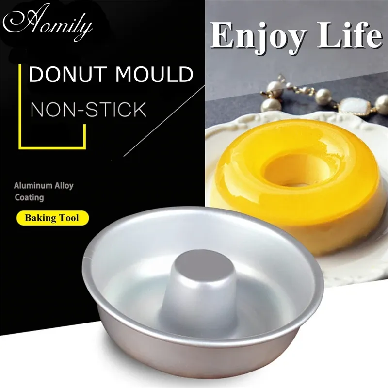 Kalıplar Aomily Anodize Alüminyum Alaşım Donut Pan Kalıp Diy Şifon Kek Küf Mutfak Mutfak Fırın Pişirme Dekorasyon Teneke Yüzük Araçları Bakeware