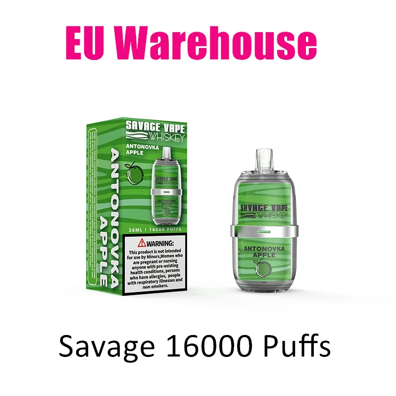 Savage Vape Vapes Whisky 16000 Puffs Puff 15000 28mll engångscigaretter 650mAh Batterilen Justerbar luftflöde 10 smaker 2% 3% 5% Uppladdningsbar enhet vs Juul