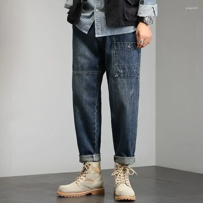 Pantaloni affusolati per jeans maschili con tasche man pantaloni da cowboy lavoro indossare oversize lunghe grandi dimensioni di cotone emo di alta qualità