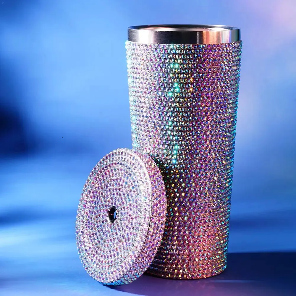 Rhinestone Bling thermische fles 750 ml glitter diamantwater met dekselstroopumbler 240425