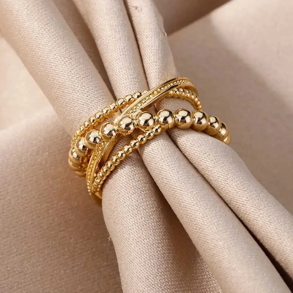 Wedding Rings Stainless Steel Bead Twist Cross Rings For Women Gold Color Irregular Opening Ring Wedding Aesthetic Jewelry anillos mujer