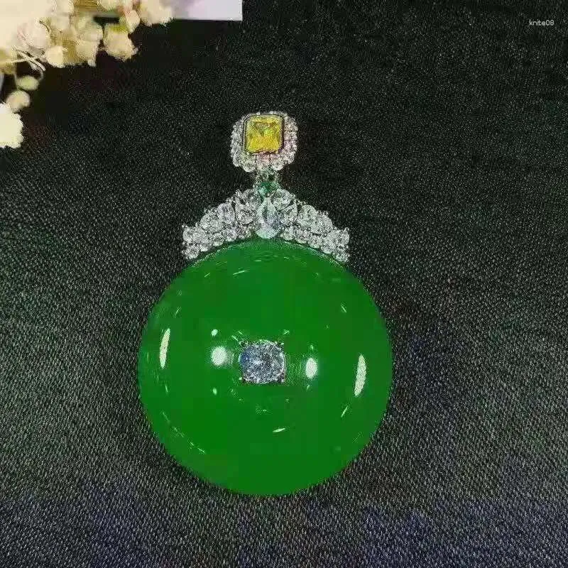 Anhänger Halsketten Fabrik Großhandel 925 Silberschild eingelegtes hochgrünes Chalcedon -Sicherheitsschnallen Achat Jade