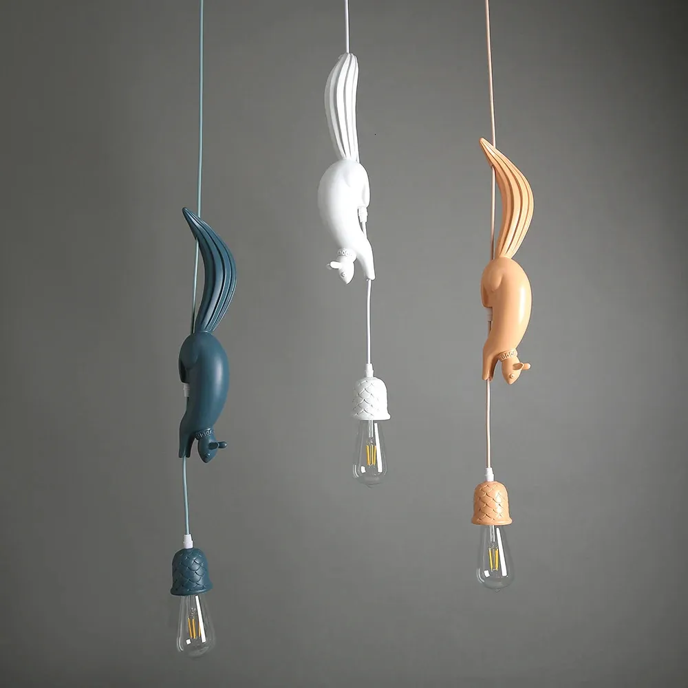 Hanglamp Squirrel Shape Nordic Resin Animal Pendant Light LED Decor intérieur Lampe suspendue pour la salle à manger salon Kids Room 240422