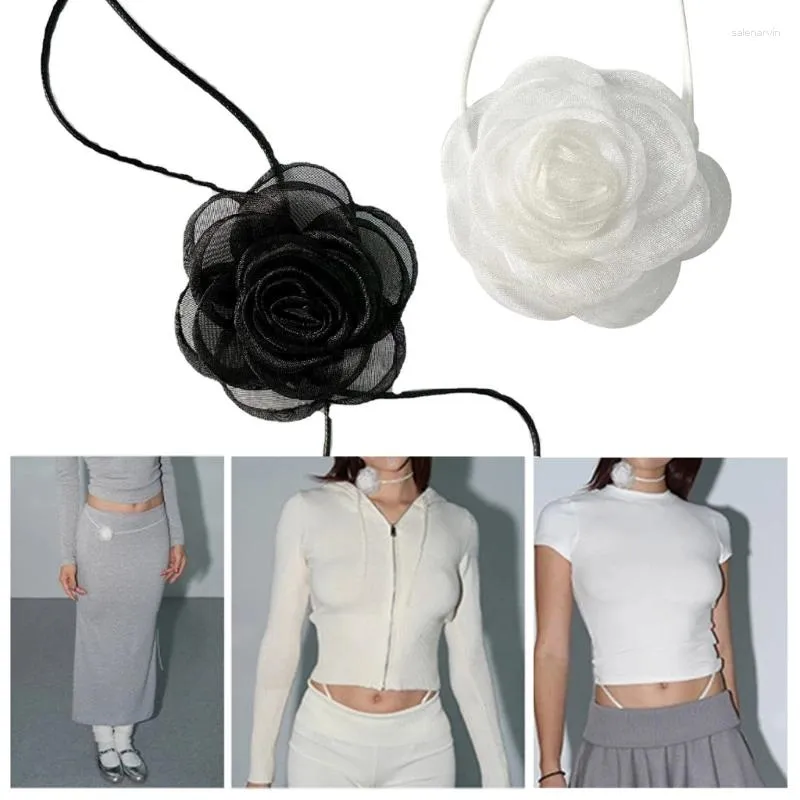 Choker mode läder rep halsband chokers för kvinnor halsband krage blommor rose sommar klubb fest sexiga smycken