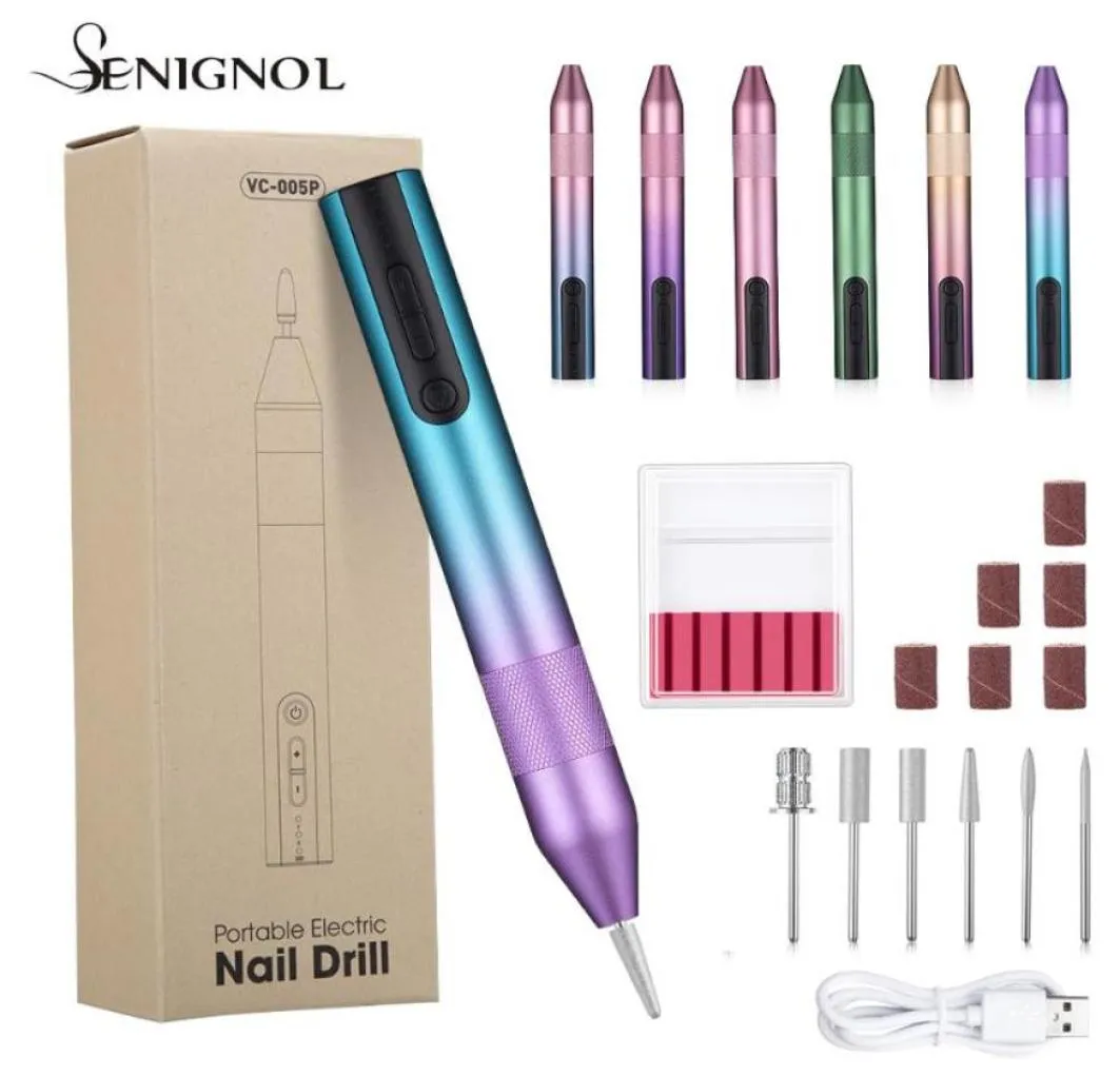 Nail Drill Accessories SENIGNOL Electric Nails Machine USB Milling Cutter File For Manicure Pedicure 20000RPM Professional Equip2709674