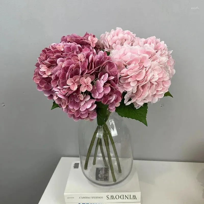 Decoratieve bloemen Simulatie 3D Gedrukte Hydrangeas Twijgen woonkamer Decor Witgele hortensia kunstmatige bloementuindecoratie