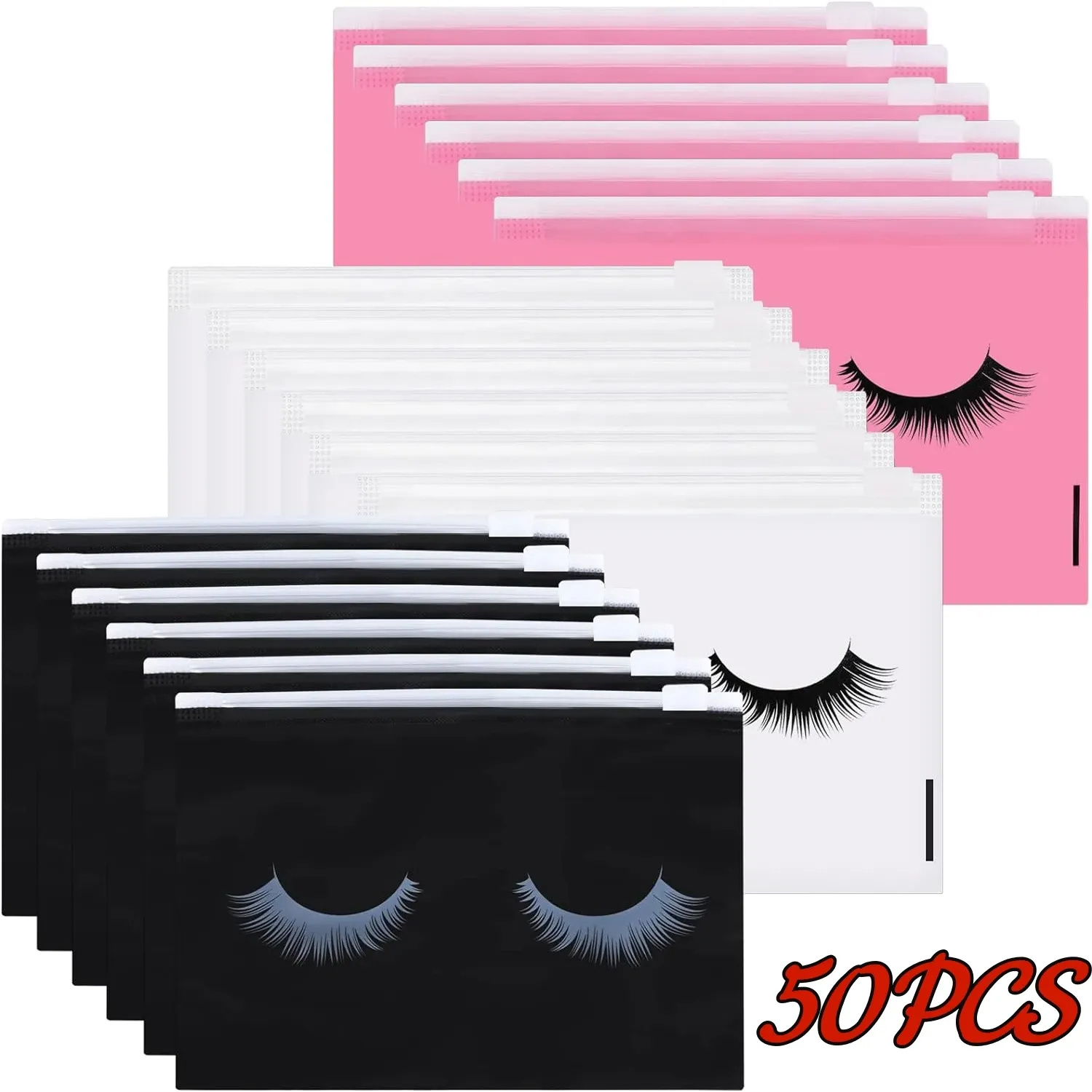 Bags 50pcs Plastic Eyelash Aftercare Bags Makeup Bags Toiletry Makeup Pouch Cosmetic Travel with Zipper Eyelash Supplies Wholesale