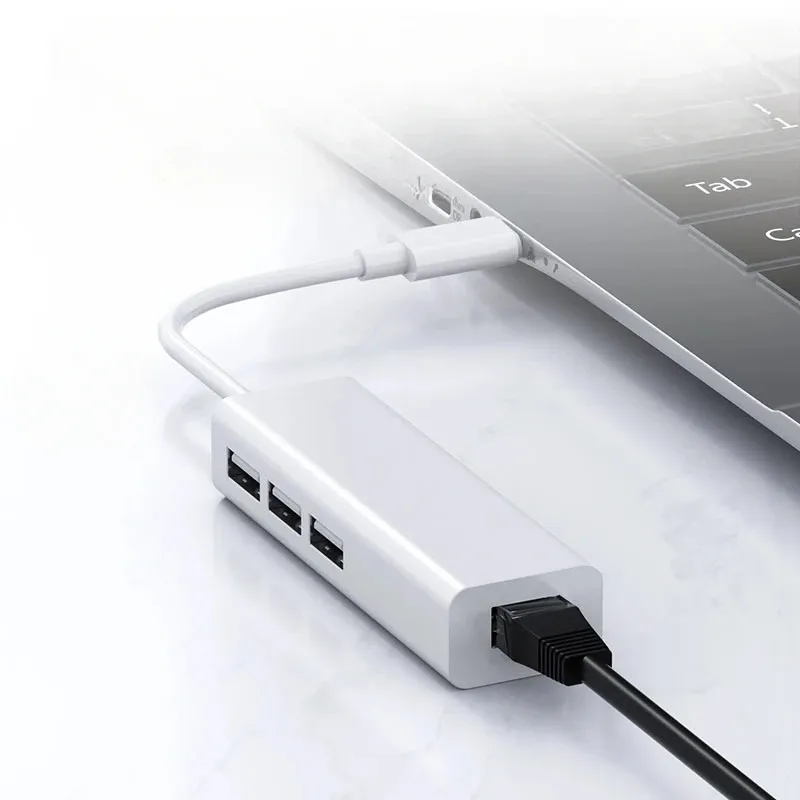 3ポートUSBハブ2.0 RJ45 LANネットワークカードUSBをMac IOS Android PC RTL8152 USB 2.0ハブ用のUSBイーサネット