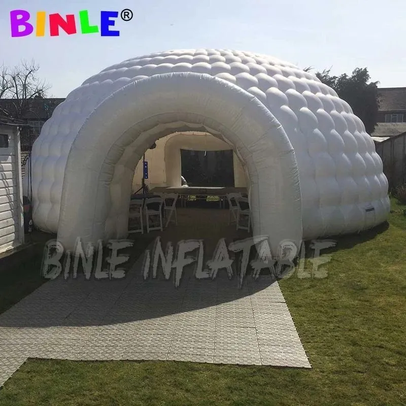 10md (33ft) met blazer gratis levering lucht ondersteunde opblaasbare koepeltent met kleurrijke LED -lichten blazen Igloo Tents Exhibition Hall op voor bruiloft/ feest