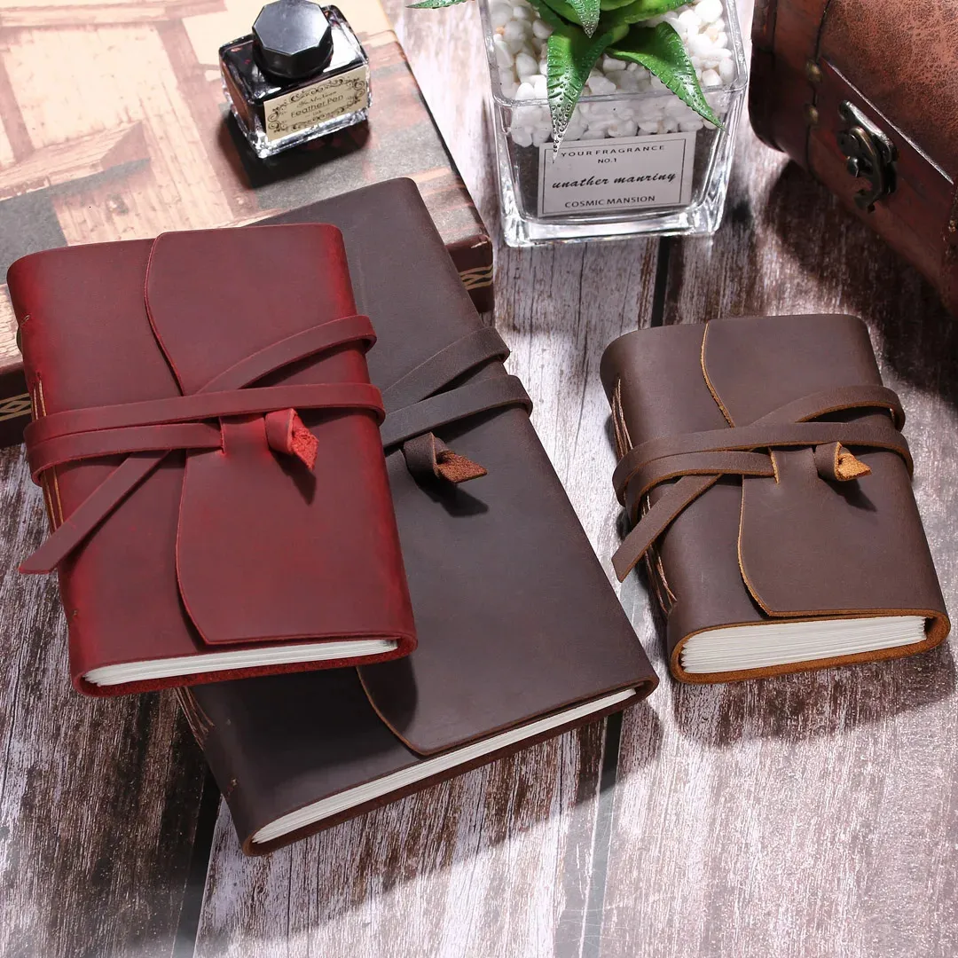 Läderjournal rese anteckningsbok handgjorda vintage bundna skrivning för män kvinnor olinerade rese journal för att skriva 240417