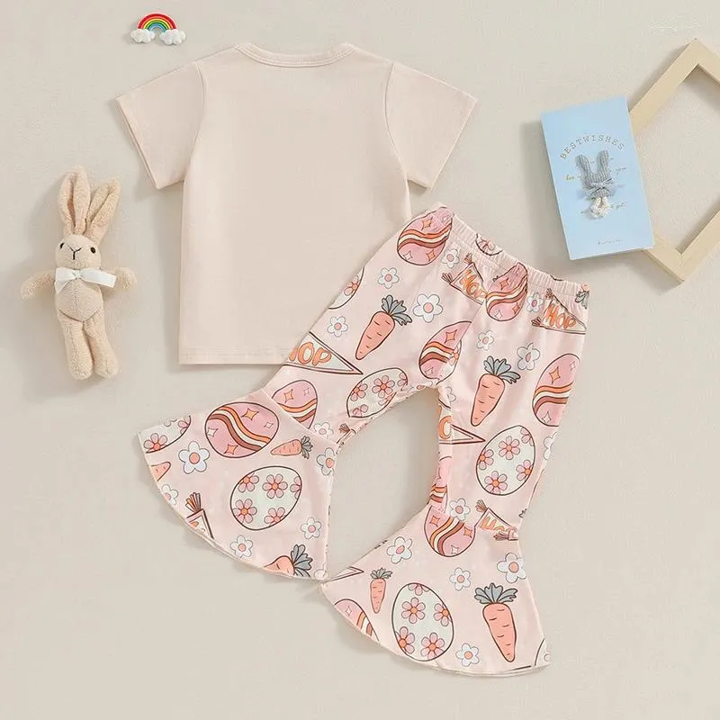 Clothing Sets Infant Toddler Girl Easter Outfit Thick Thighs Vibes T Shirt Egg Floral Flared Pants Cute Boho Summer Clothes