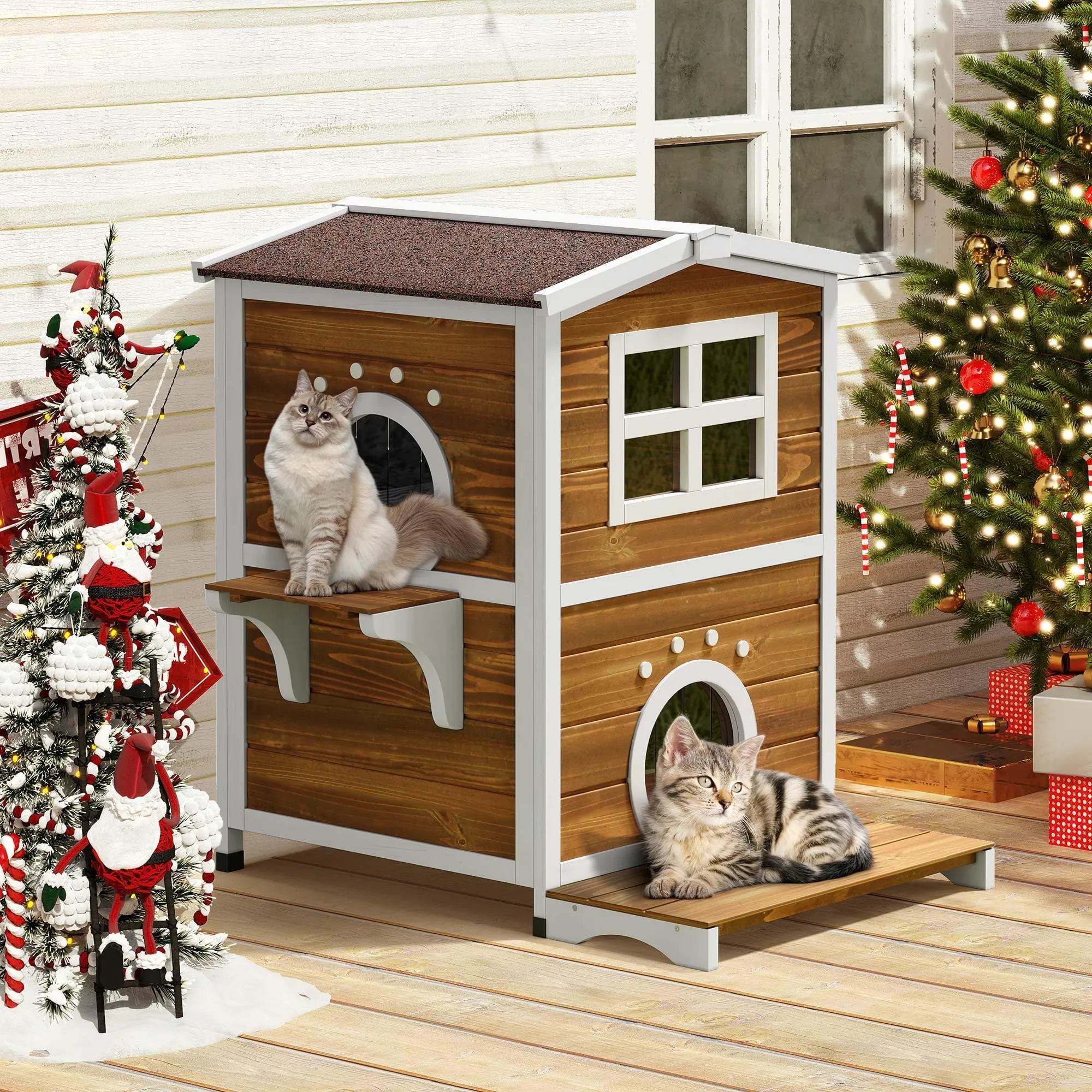 Save Big on Bulk Outdoor Multi Cat House YITAHOME Two Story Outdoor Cat  House With Balcony, Large Feral Villa Cat Shelter Weatherproof, Story