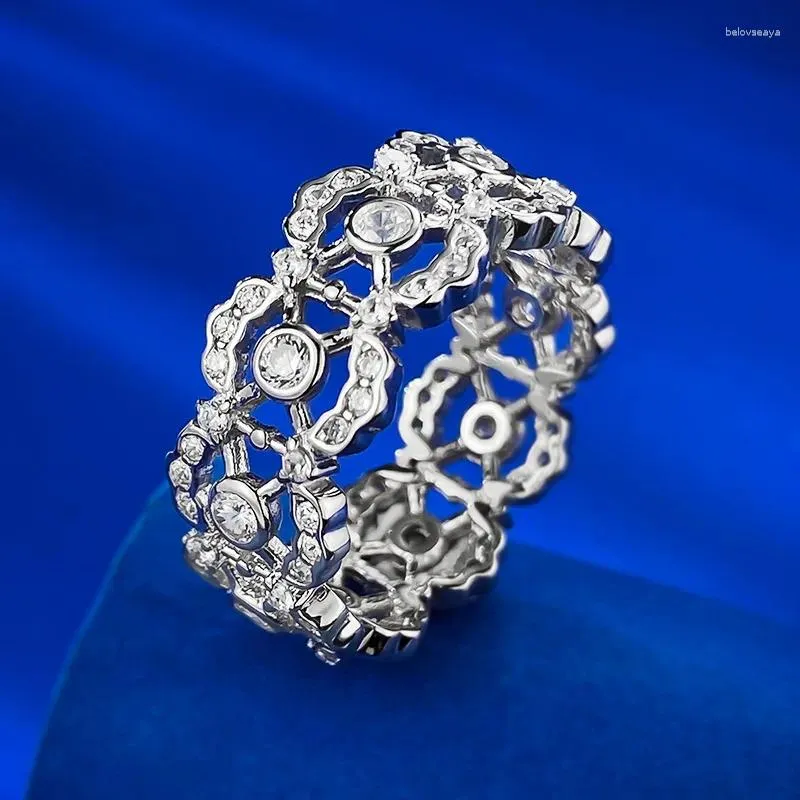 Pierścienie klastra Springlady Vintage 925 Srebrne laboratorium szafirowe szlachetne szlachetne szlachetne pierścionek dla kobiet biżuteria przyjęcia weselnego