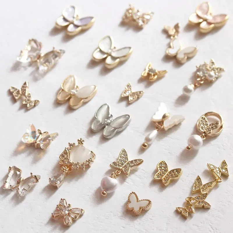 10pcslot 3D Opal Butterfly Alloy Art Nail Art Cirl Pearl Crystal Metal Manicure Nails Diy Accesorios Suministros Decoraciones 240426