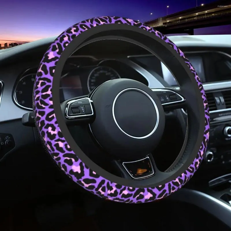 Tampa do volante Tampa de direção Purple Rosa Princard Tampa de carros impressos de leopardo 38 cm Anti-lixo Exótico Acessórios de interiores ao estilo de carro