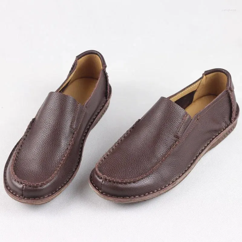 Casual Shoes Man Slip On Men Genuine Leather Loafers Round Toe Mocassin Flat Male Sneakers