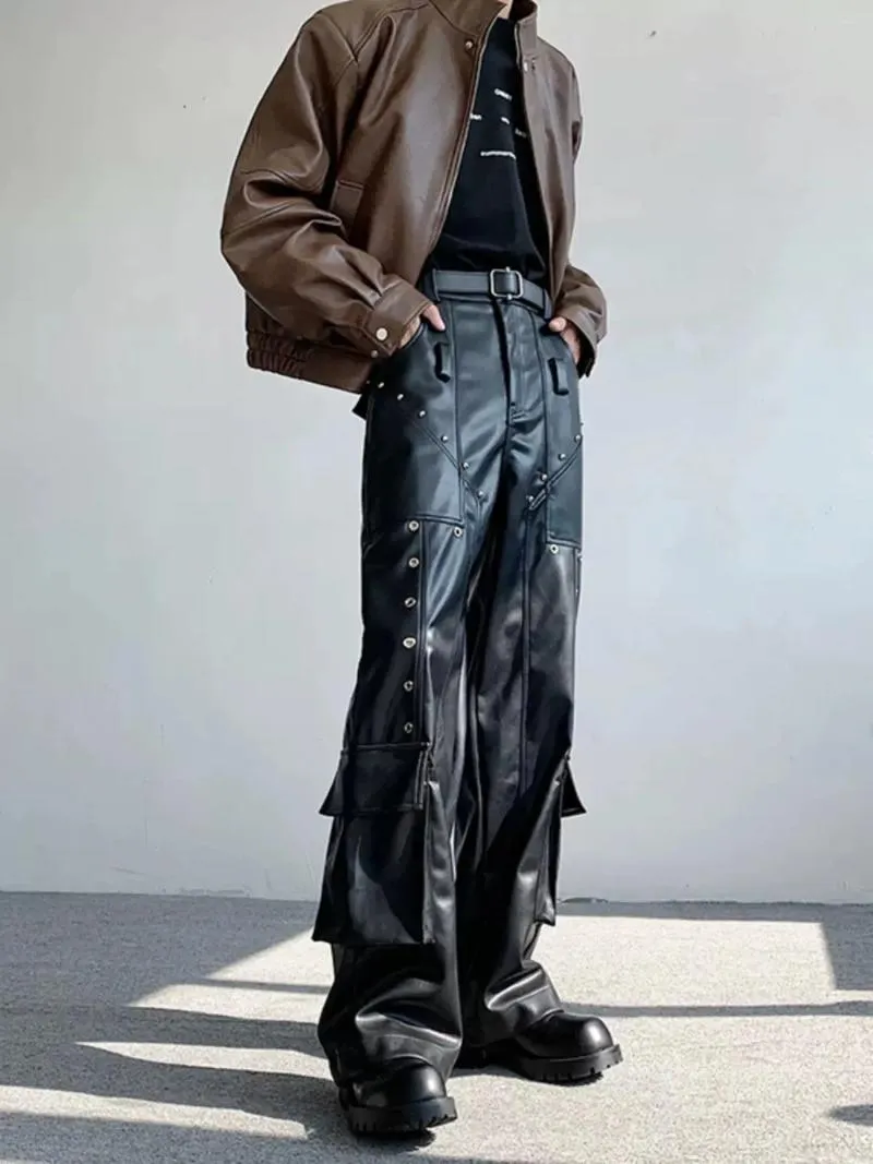 Herenpakken 27-46 2024 Men vrouwen kleding yamamoto stijl hiphop vintage pu lederen broek overall liefhebbers plus size kostuums