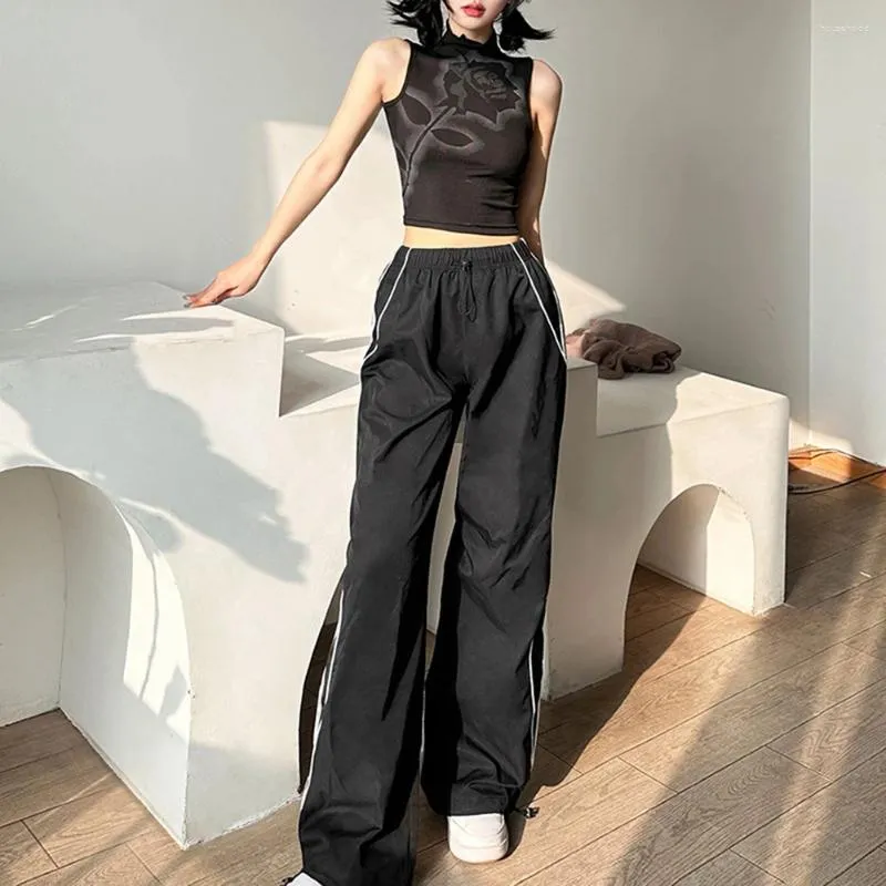 Pantalon féminin Femmes Black Baggy Cargo Parachute Y2K COSTERS CONSTUST