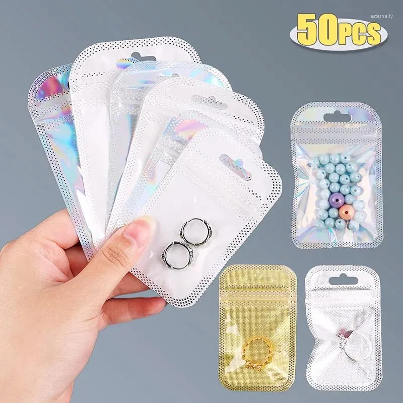 Bolsas de almacenamiento 50 piezas PVC Bag Transparente Pearlescent Espesado Sello de plástico Joyería Diy Panquería Packle Pack Pack Pack