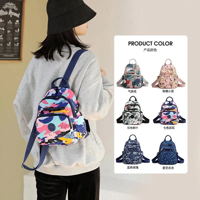 Mochilas de nylon à prova d'água de mochila para mulheres Impressão de flores Bolsa de ombro de bolsas de estilo Preppy Mini Mini Rucksack Bolsas Girls Mochila