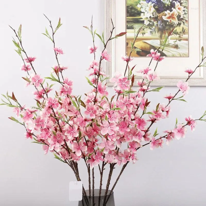 Fleurs décoratives Spring Artificial Plum Blossom Branch Fleur silky Fleur maison DIY DÉCORATION DE MARIAGE BOUQUET PLASTIQUE