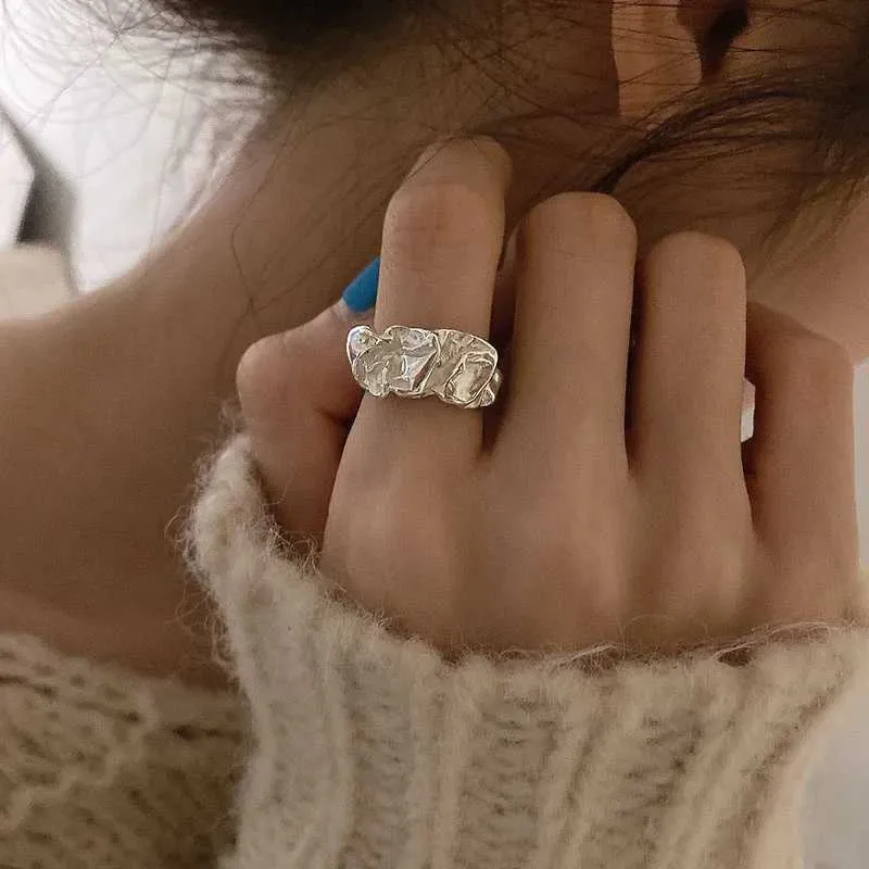 Кольца Band Creative нерегулярные металлические геометрии открытое кольцо для женщин 2023 Новое модное серебряное кольцо вечеринки подарки Q240427