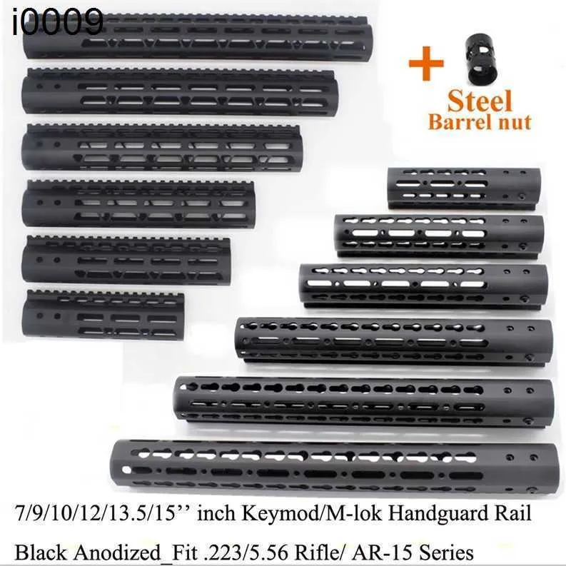 Tactisch zwart 7/9/10/10/13,5/15 inch Keymod/M-Lok Handguard Rail gratis floatmontagesysteem met stalen vatmoer