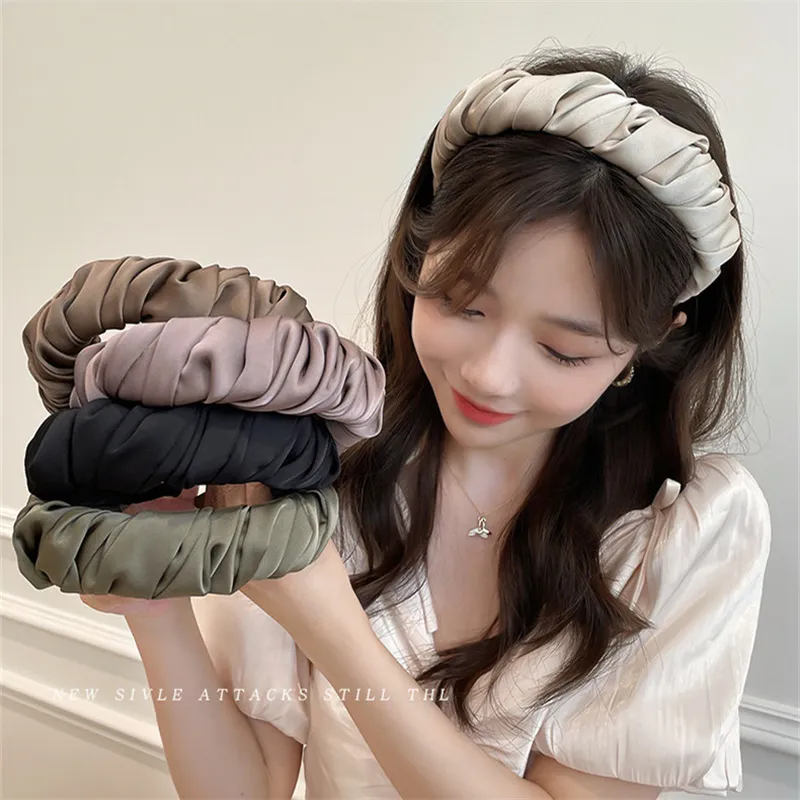 Stunning Ruffled Satin Cloth Headband for Women Shopping Party Travel Head Wears Fashionable Female Headpiece Ladies Casual Hair Hoop Accessories