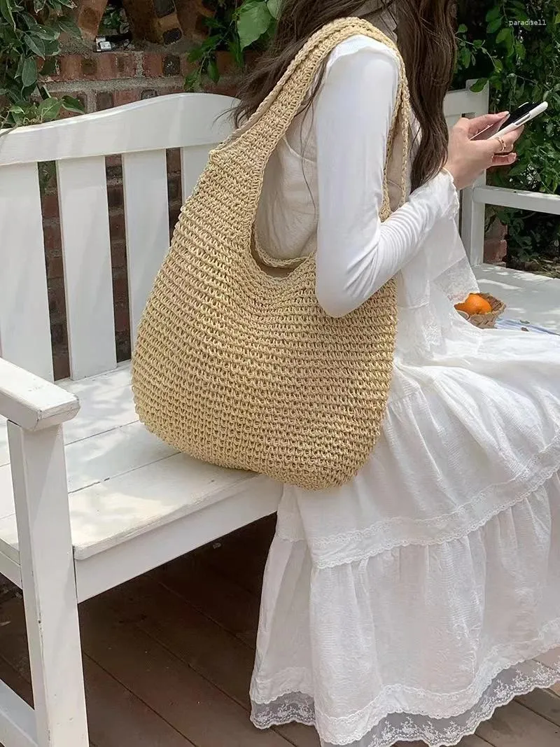 Bolsas de cintura 2024 Summer Holiday Straw Bag Shoulder Tote Gran capacidad Compras Ocio Portable Playa Viajes