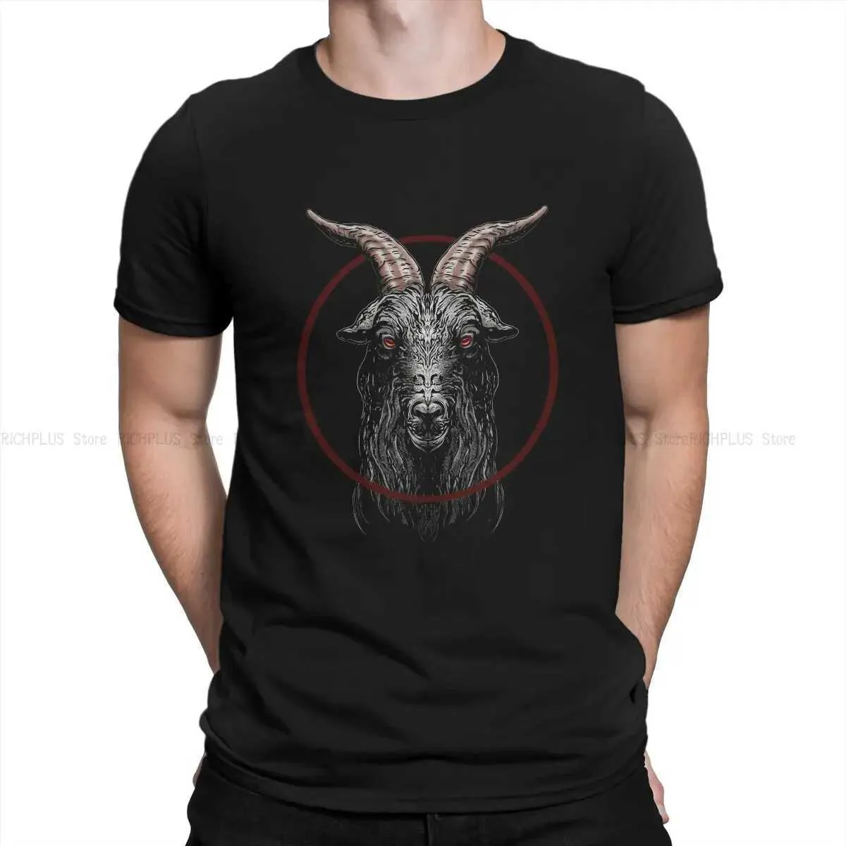 Męskie koszulki Czarny Philip Mans Tshirt Baphomet Satan Lucyfer o szyja