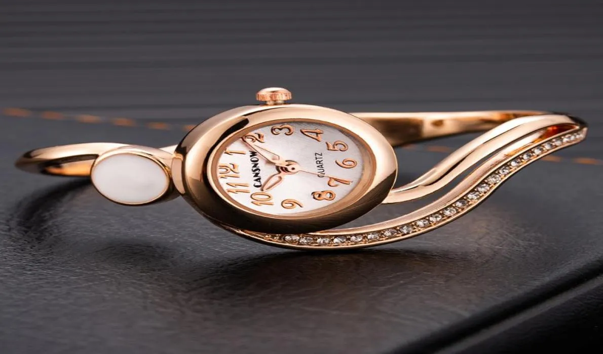 Armbandsur Watch for Women 2021 Ladies 18K Gold Gemstone Unique Design Quartz Watches Coff Bangle Clock Zegarek Damski4129909