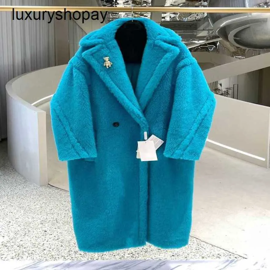 Maxmaras Coat Teddy Bear Womens Cashmere Płaszcze wełna wełna zima 2024 m Dom ten sam sylwetki jezioro wodoodporne zielone futrzone ziarno owce Camel ucieknie