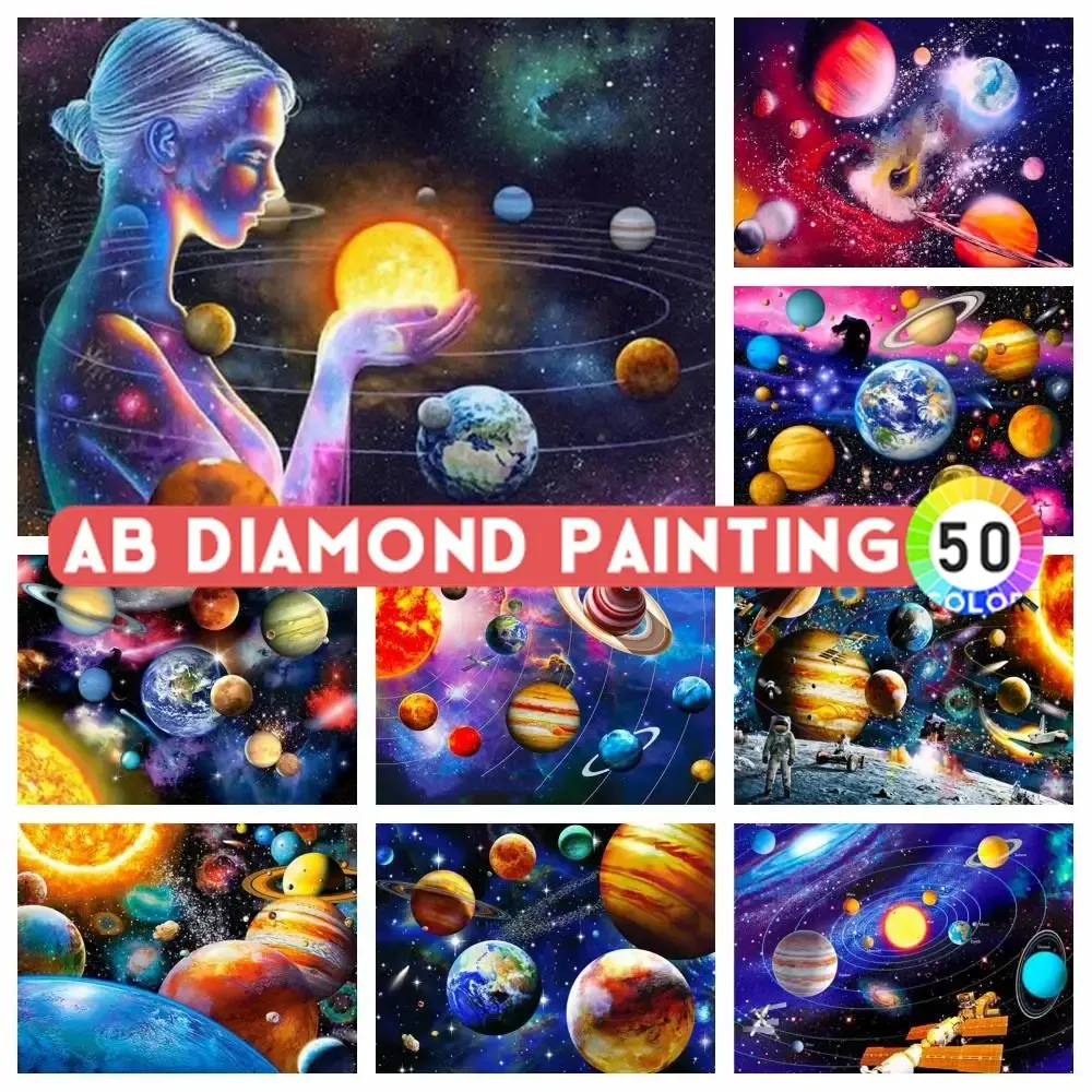 Cases Ab boren 5D Full Square Diamond Embroidery Scenic Diamond Painting Universe Mozaïsche planeet Rhinestones DIY Wall Art