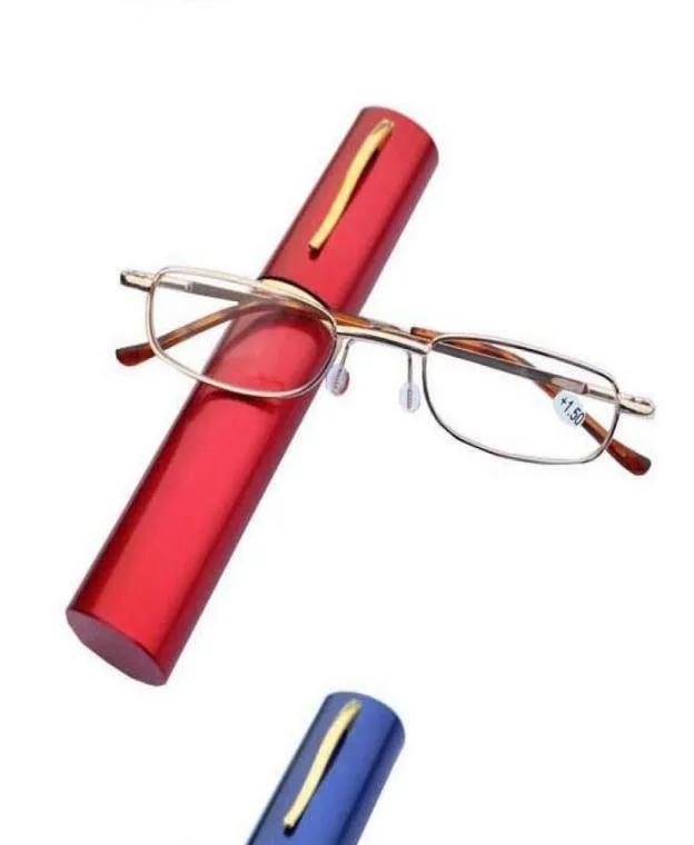 2016 Mini Design Reading Glasses da uomo Donne pieghevoli occhiali piccoli telai nera in metallo con scatola a penna GAFAS8049234